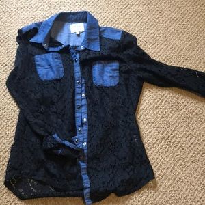See through lace button up